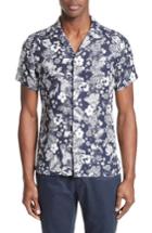 Men's Todd Snyder Trim Fit Floral Print Linen Camp Shirt - Blue