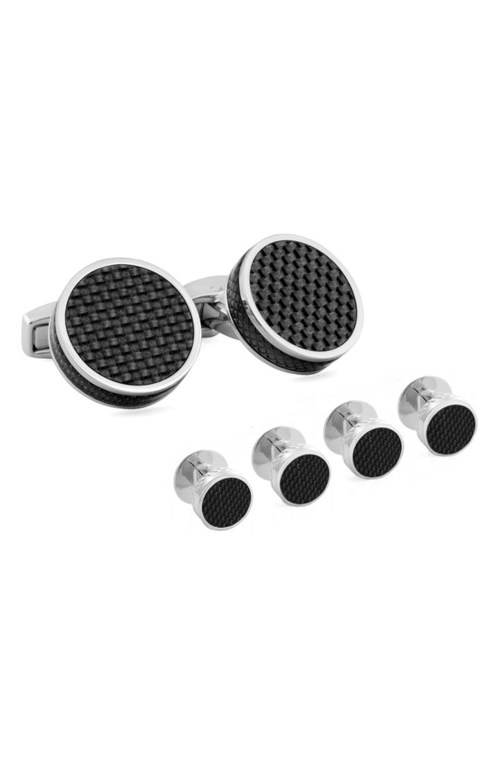 Men's Tateossian Carbon Fiber Formal Cuff Link And Shirt Stud Set