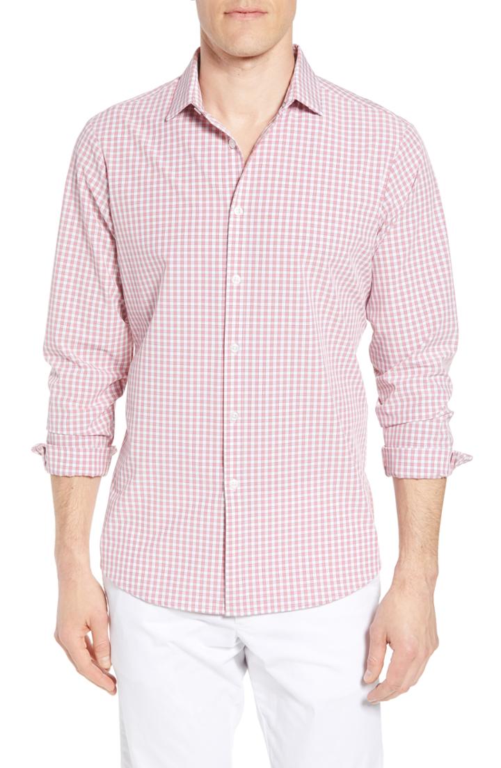 Men's Mizzen+main Stark Slim Fit Gingham Performance Sport Shirt, Size - Red
