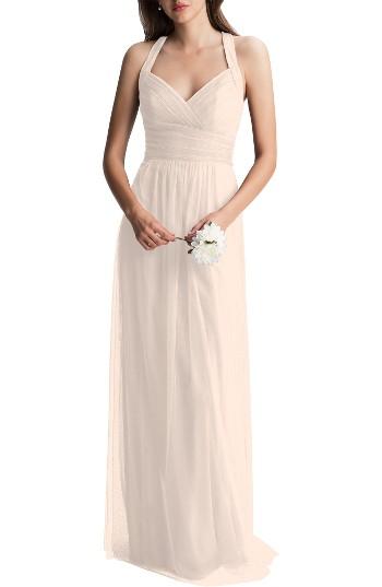 Women's #levkoff Crisscross Strap English Net A-line Gown - Pink