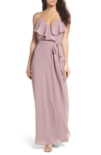 Women's Nouvelle Amsale 'drew' Ruffle Front Chiffon Gown, Size - Purple