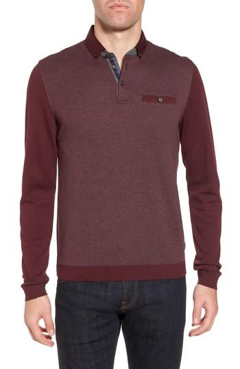 Men's Ted Baker London Woolpak Trim Fit Mouline Polo (s) - Red
