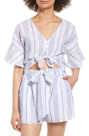 Women's Moon River Stripe Tie Hem Crop Top - Blue