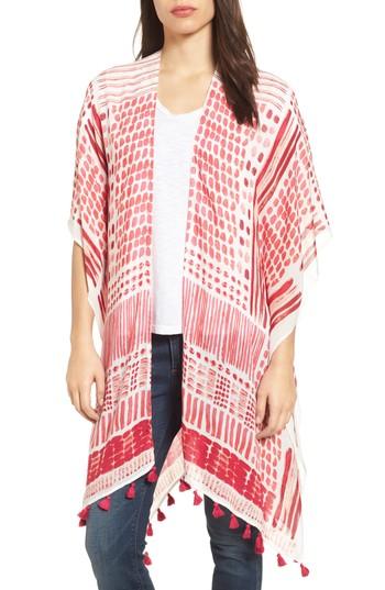 Women's Caslon Print Tassel Ruana, Size - Pink