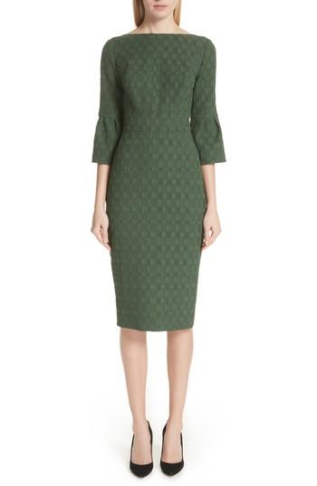 Women's Lela Rose Flutter Sleeve Stretch Jacquard Sheath Dress - Green