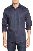 Men's Bugatchi Shaped Fit Stripe Sport Shirt - Purple