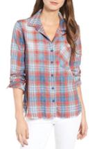 Women's Side Stitch Frayed Hem Plaid Shirt