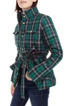 Women's J.crew Plaid Belted Puffer Jacket, Size - Green