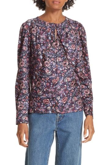 Women's La Vie Rebecca Taylor Keyhole Neck Cotton Floral Blouse