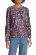 Women's La Vie Rebecca Taylor Keyhole Neck Cotton Floral Blouse