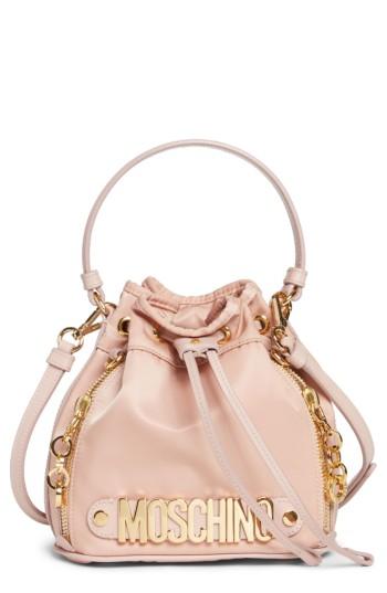 Moschino Letters Small Nylon Bucket Bag - Pink