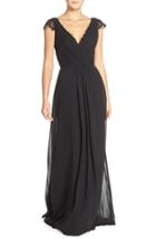 Women's Hayley Paige Occasions Lace & Chiffon Cap Sleeve Gown - Black
