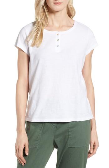 Women's Eileen Fisher Henley Organic Cotton Tee, Size - White