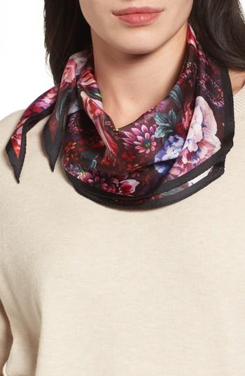 Women's Echo Winter Floral Diamond Silk Scarf, Size - Black