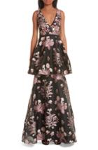Women's Marchesa Notte Embellished Jacquard Evening Dress - Black