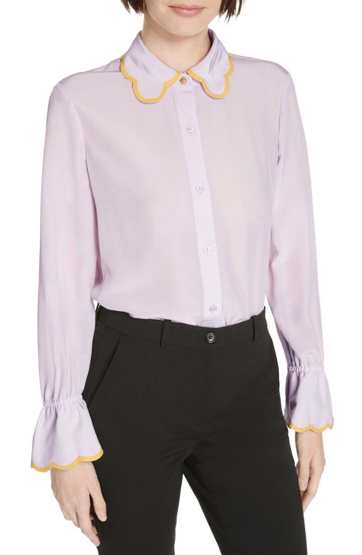 Women's Tory Burch Scallop Silk Bell Sleeve Shirt