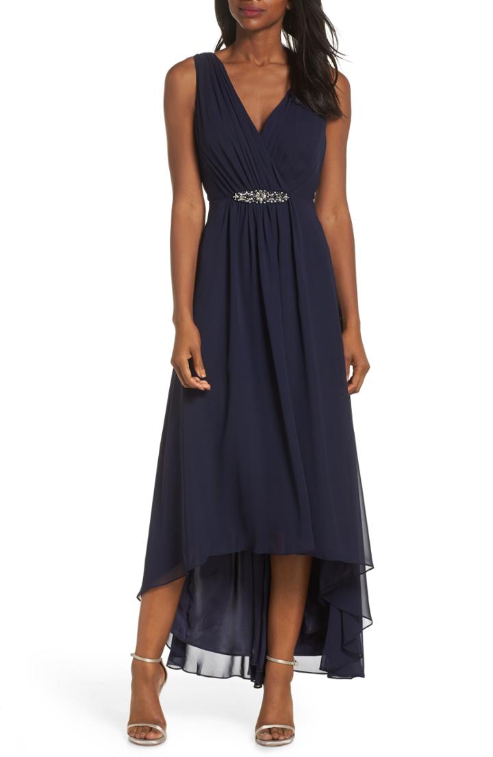 Women's Eliza J Wrap Look High/low Chiffon Dress - Blue