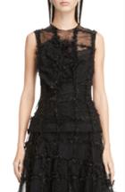 Women's Simone Rocha Ruched Flower Tinsel Check Sleeveless Tulle Top Us / 10 Uk - Black