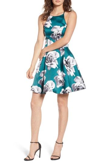 Women's Speechless Floral Skater Dress - Green