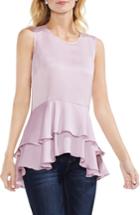 Women's Vince Camuto Sleeveless Tiered Ruffle Hem Satin Blouse, Size - Purple