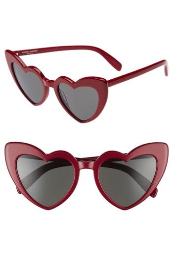 Women's Saint Laurent Loulou 54mm Heart Sunglasses - Leopard Havana/ Grey