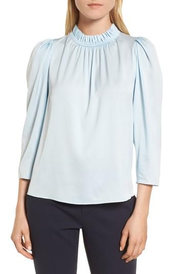 Women's Lewit Ruffle Neck Stretch Silk Top - Blue