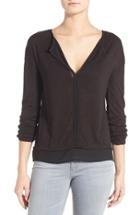 Petite Women's Sanctuary 'hanna' Split Neck Knit Top, Size P - Black