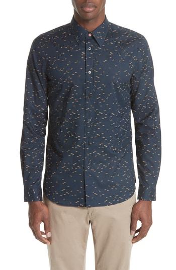 Men's Ps Paul Smith Fish Print Sport Shirt - Blue