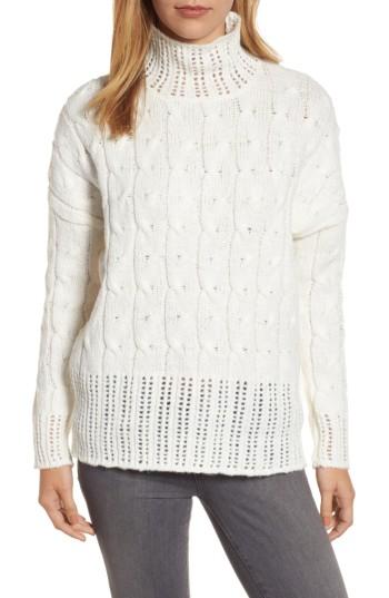 Women's Press Pointelle Turtleneck Sweater - Ivory