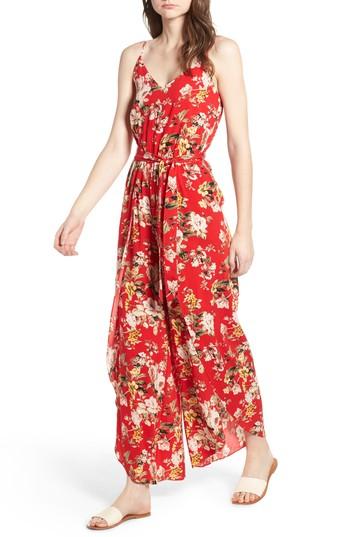 Women's Soprano Tie Waist Jumpsuit - Red