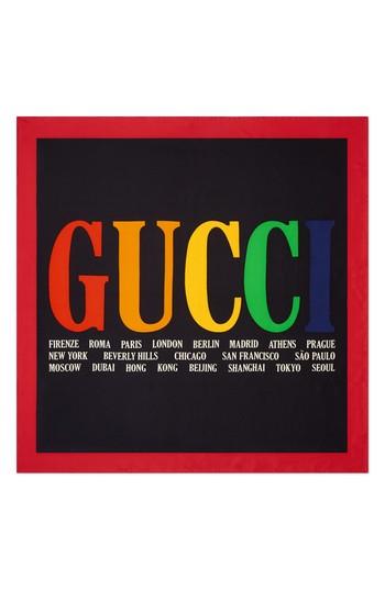 Women's Gucci Logo Silk Twill Scarf, Size - Black