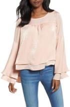 Women's Halogen Bell Sleeve Hammered Satin Blouse, Size - Pink