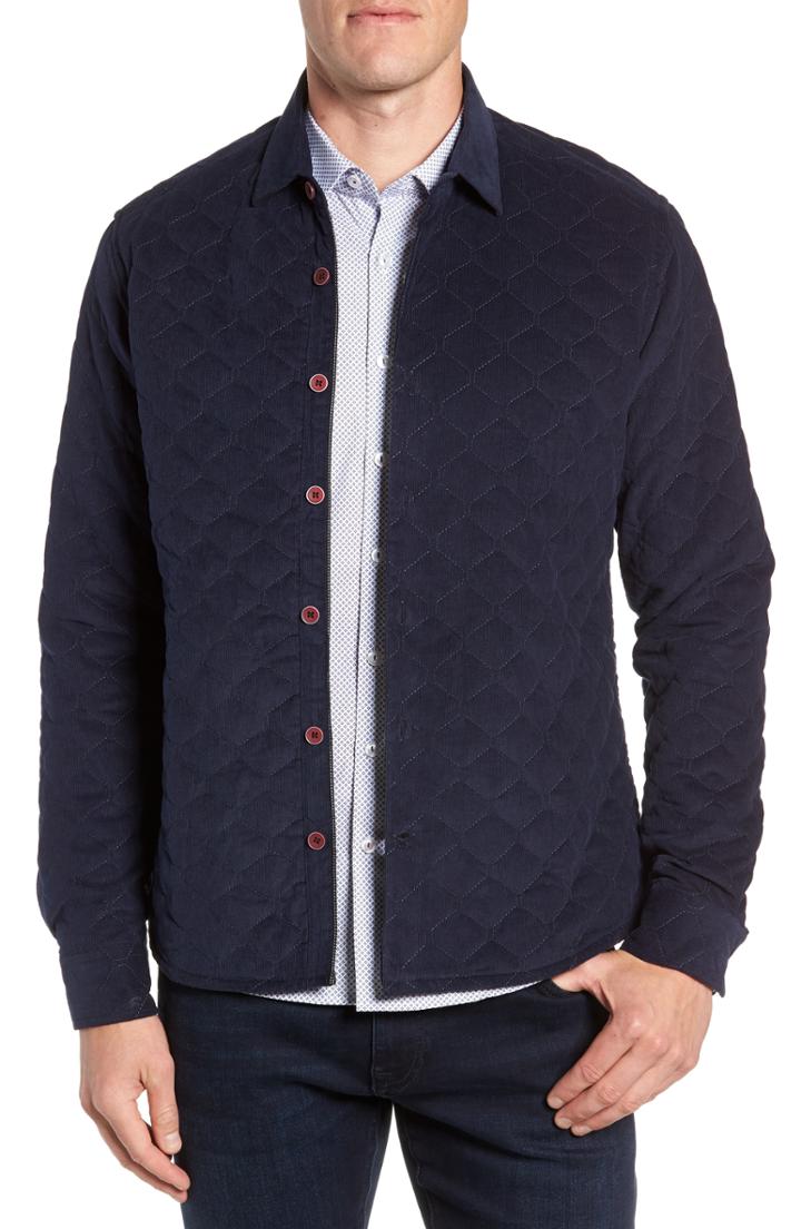 Men's Stone Rose Trim Fit Quilted Shirt Jacket, Size - Blue