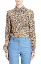 Women's Victoria Beckham Marble Print Silk Crepe De Chine Blouse Us / 8 Uk - Blue