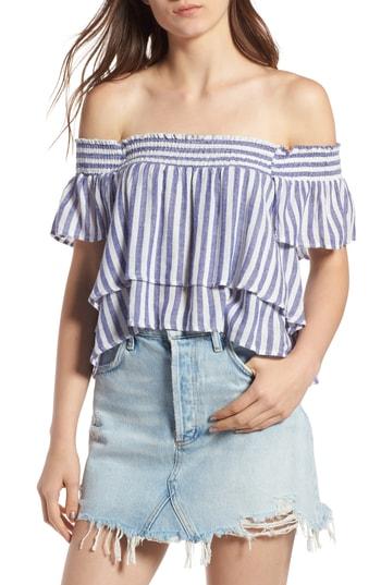 Women's Rails Summer Stripe Tiered Off The Shoulder Top - Blue