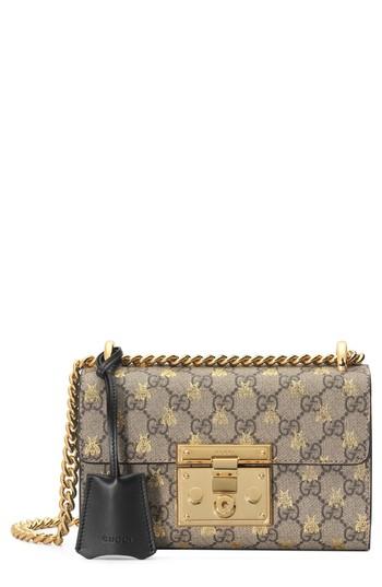 Gucci Small Padlock Gg Supreme Bee Shoulder Bag - Beige