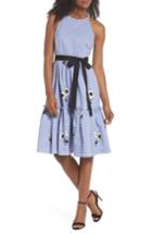 Women's Eliza J Embroidered Stripe Fit & Flare Dress - Blue