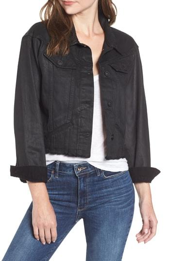 Women's Paige Tori Crop Coated Denim Jacket - Black