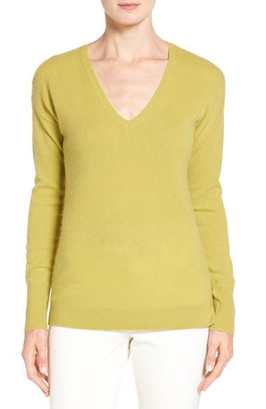 Women's Halogen V-neck Cashmere Sweater - Green