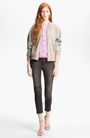 L Agence Colorblock Leather Bomber Jacket Small