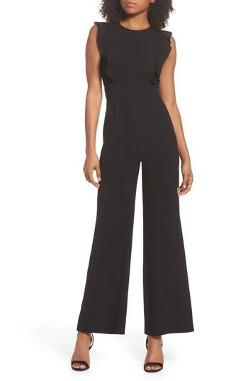 Women's Charles Henry Ruffle Jumpsuit - Black
