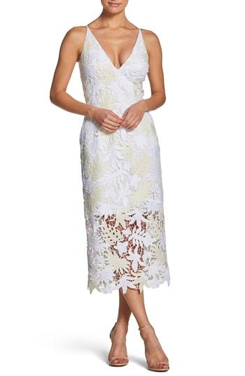 Women's Dress The Population Aurora Lace Tea Length Dress - White