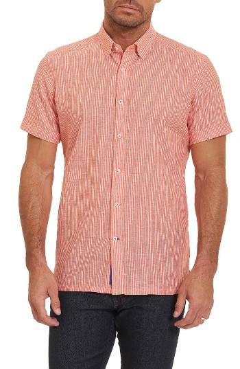 Men's Robert Graham Tailored Fit Stripe Short Sleeve Sport Shirt - Orange