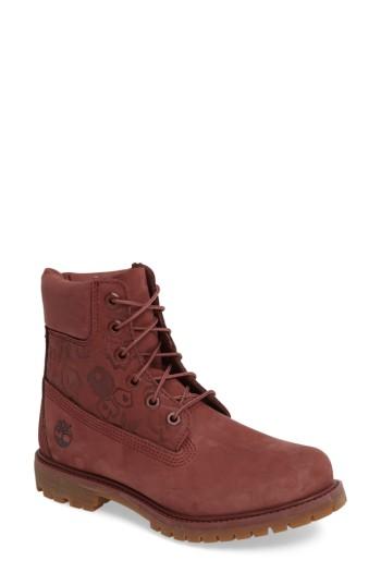 Women's Timberland 6-inch Premium Embossed Waterproof Boot .5 M - Burgundy