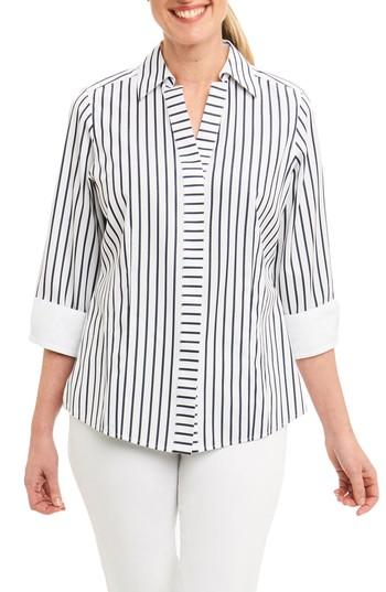 Petite Women's Foxcroft Taylor Non-iron Stripe Cotton Shirt P - Blue