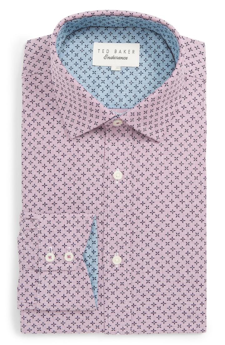 Men's Ted Baker London Bodder Trim Fit Print Dress Shirt - 32/33 - Red