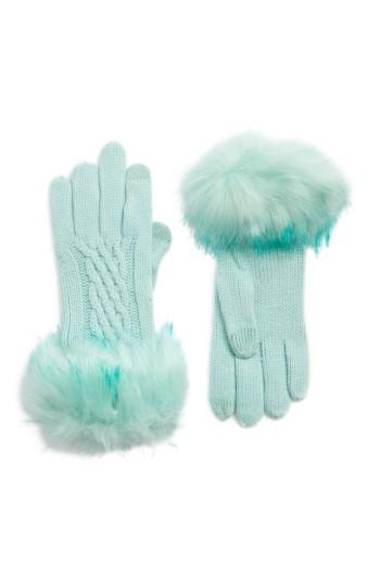 Women's Cc Faux Fur Trim Knit Tech Gloves, Size - Green
