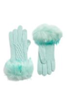 Women's Cc Faux Fur Trim Knit Tech Gloves, Size - Green