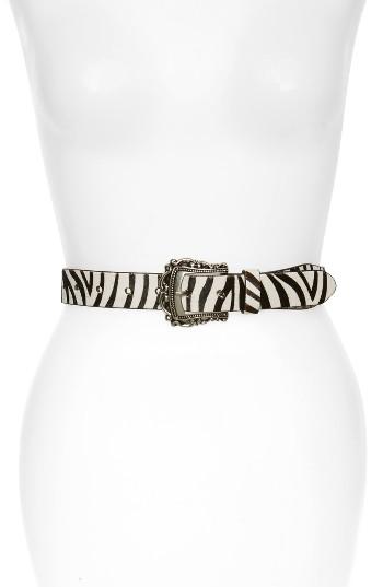 Women's Topshop Genuine Calf Hair Zebra Western Belt /small - Black Multi