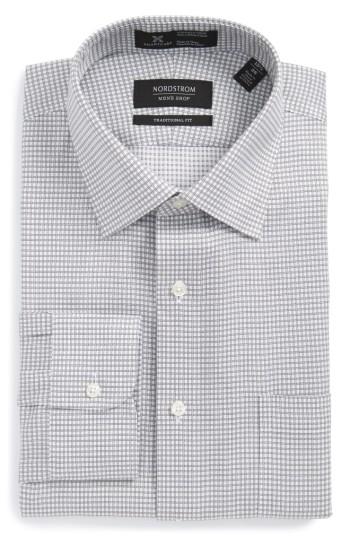 Men's Nordstrom Men's Shop Smartcare(tm) Traditional Fit Check Dress Shirt .5 33 - Grey